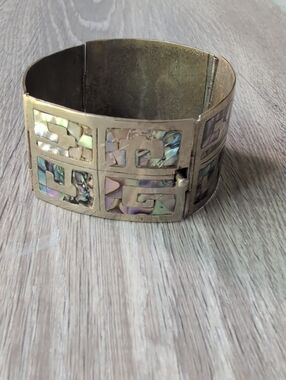 Vintage Abalone Inlay Taxco Silver Cuff Bracelet